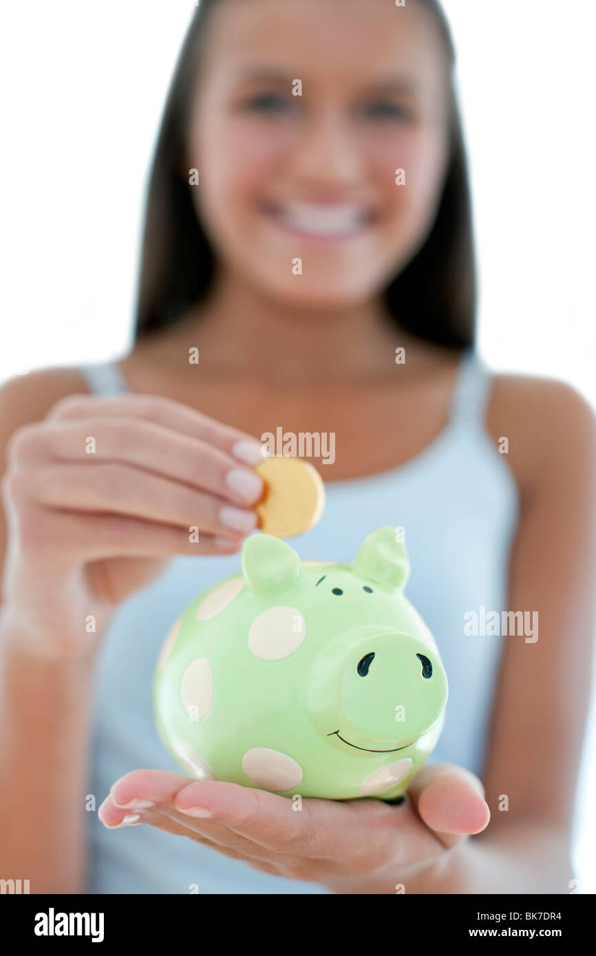 Teenage girl saving money Stock Photo - Alamy