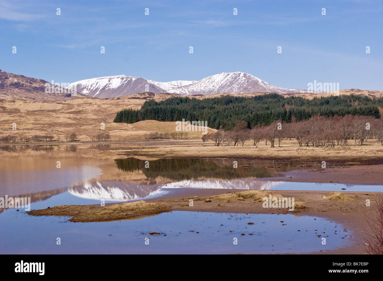 The Black Mount with Clach Leathad left and Meall a Bhuiridh right and Loch Tulla in front in the West Highlands of Scotland Stock Photo