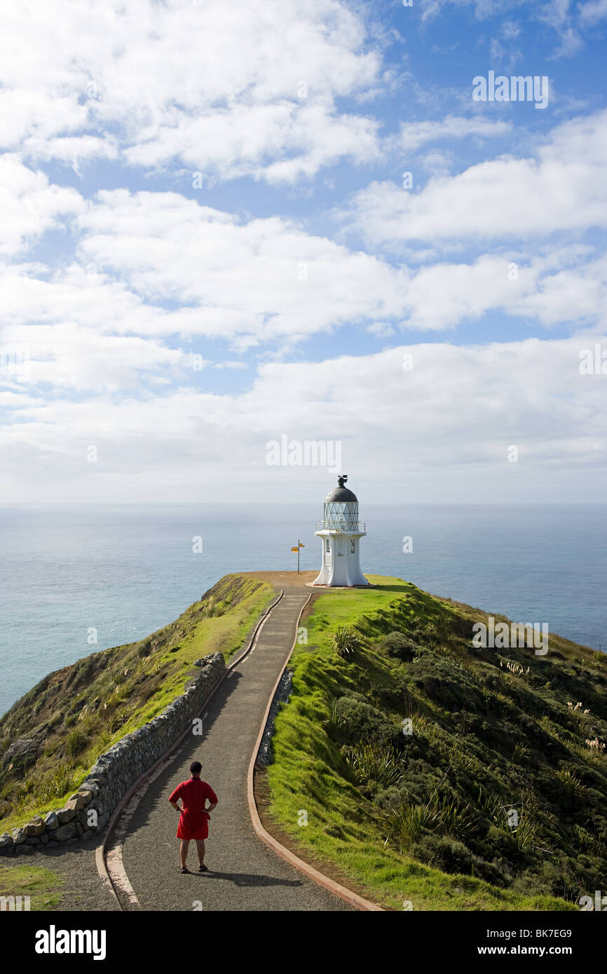Lighthouse at Cape Reigna, Northland, New Zealand Stock Photo