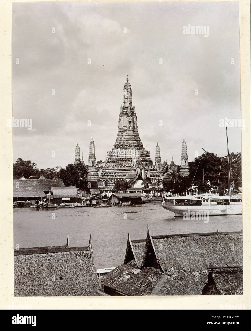 Old photo of Wat Arun with Chao Phraya River taken by Robert Lenz in 1890, Bangkok, Thailand, Southeast Asia, Asia Stock Photo