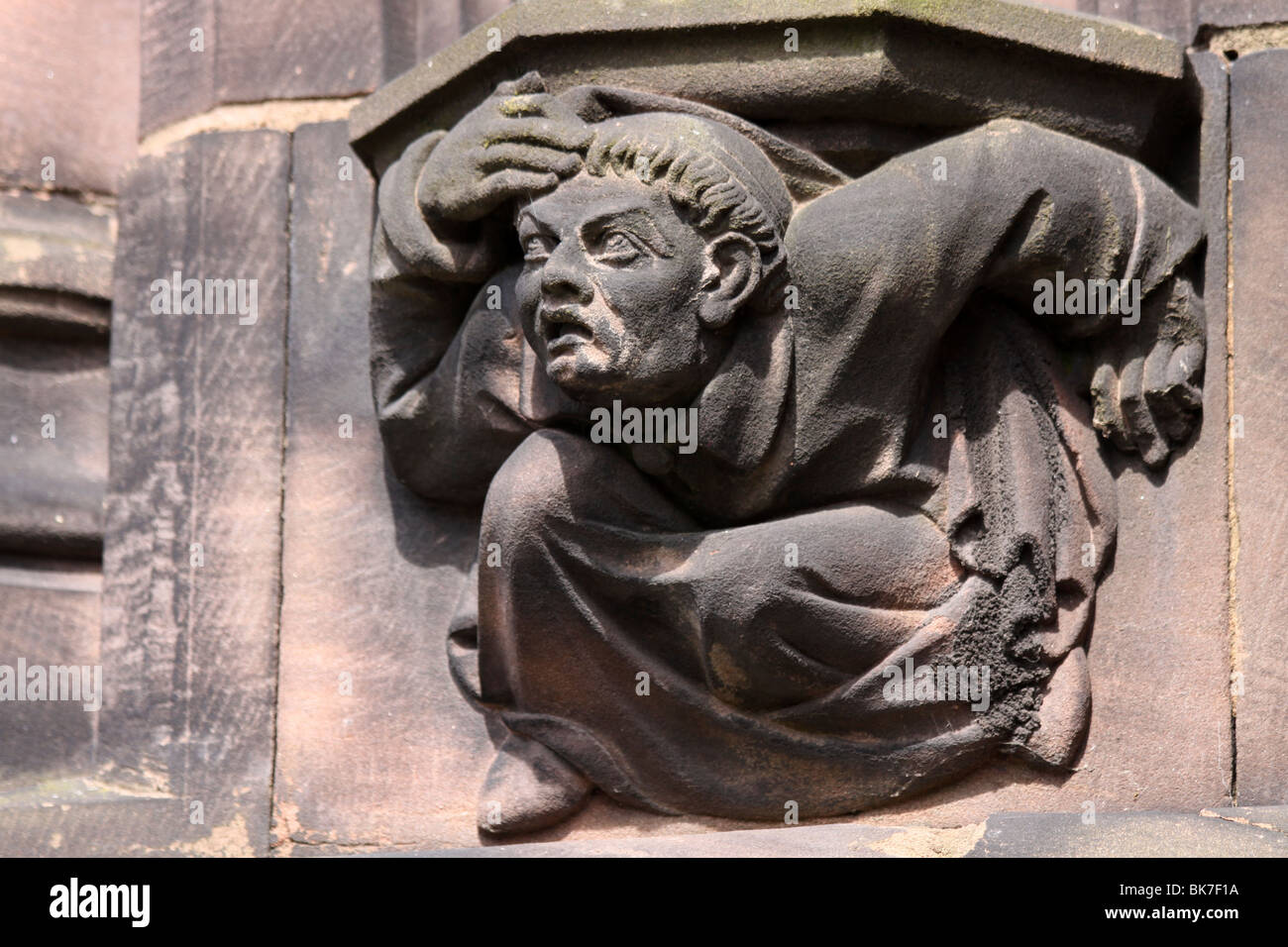 Monk Stone Carving At Chester Cathedral, Cheshire, UK Stock Photo