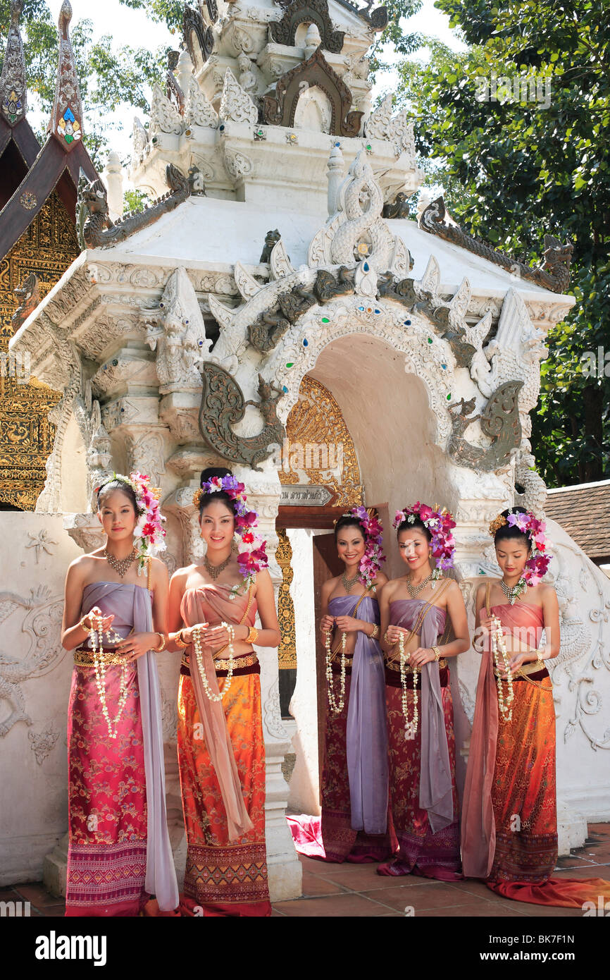 Thai girls in costume at a festival in Chiang Mai, Thailand, Southeast Asia, Asia&#10,&#10, Stock Photo