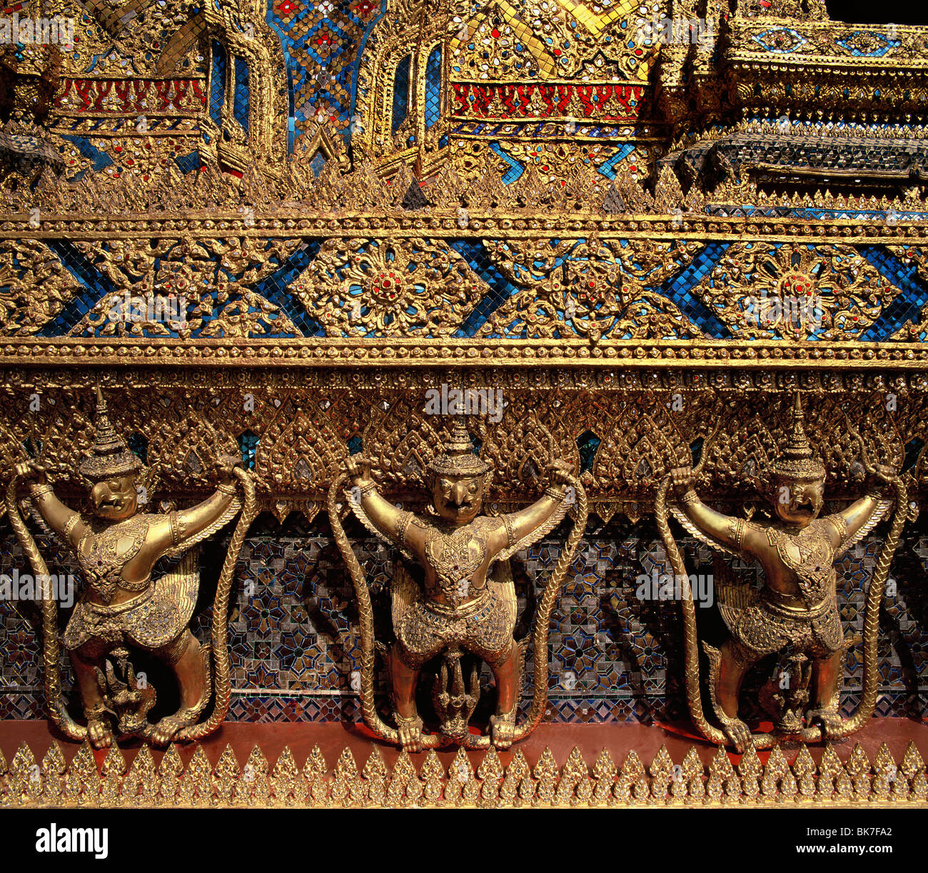 Garuda decorations on the side of the porch of the Temple of Emerald Buddha, Royal Palace, Bangkok, Thailand Stock Photo