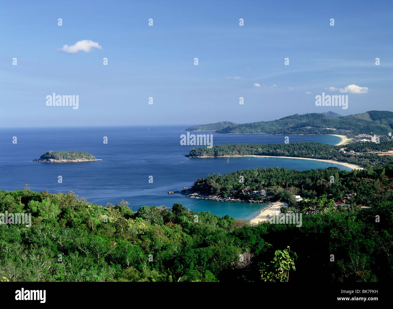 View of the coast of Phuket showing Kata Noi beach and Kata Beach in the foreground, Thailand, Southeast Asia, Asia Stock Photo