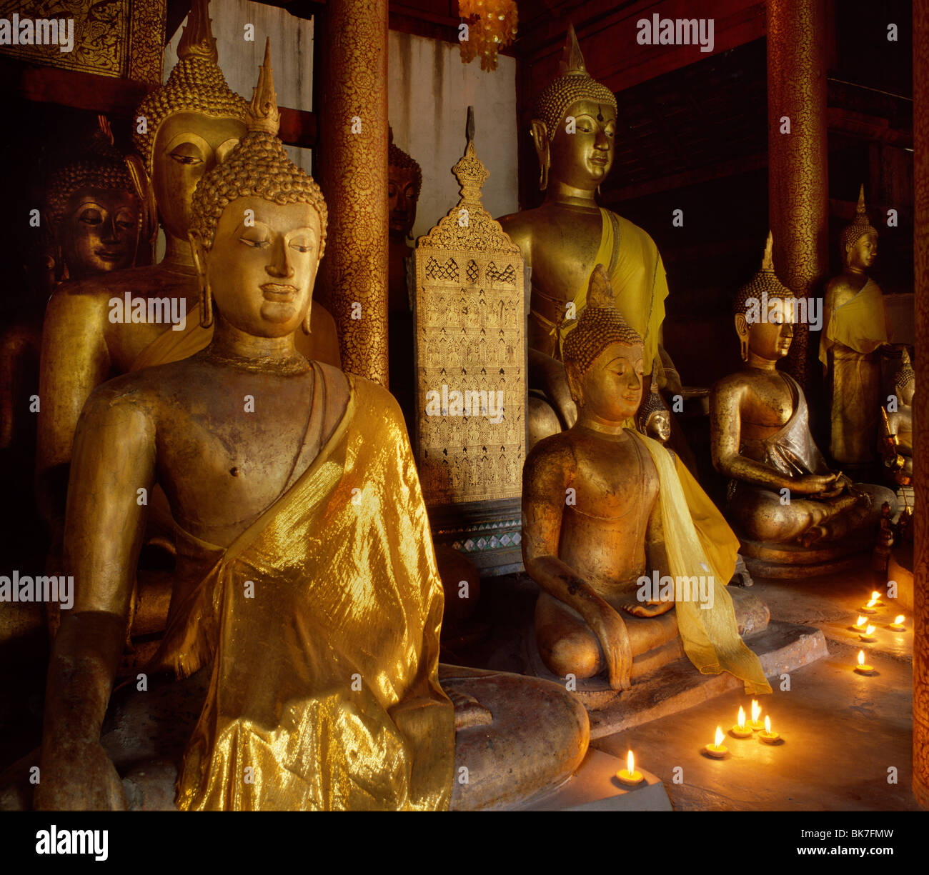 Collection of 15th century Lanna images and early Ayutthaya images preserved at Wat Chiang Man, Chiang Mai, Thailand Stock Photo