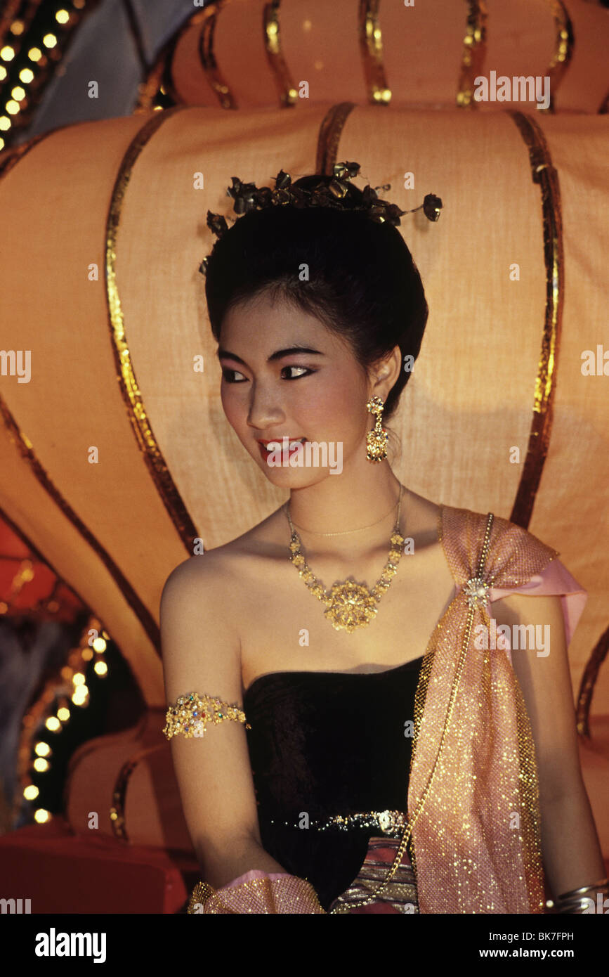 Girl on a float during Loy Kratong fesrival in Chiang Mai, Thailand, Southeast Asia, Asia Stock Photo