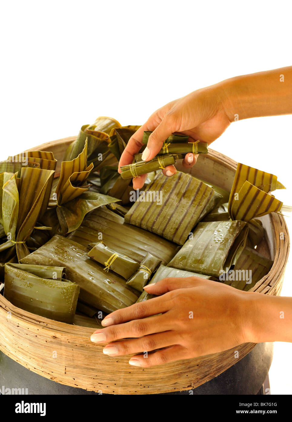 Steamed herbal banana pouches, Nurture Spa, Tagaytay, Philippines, Southeast Asia, Asia Stock Photo