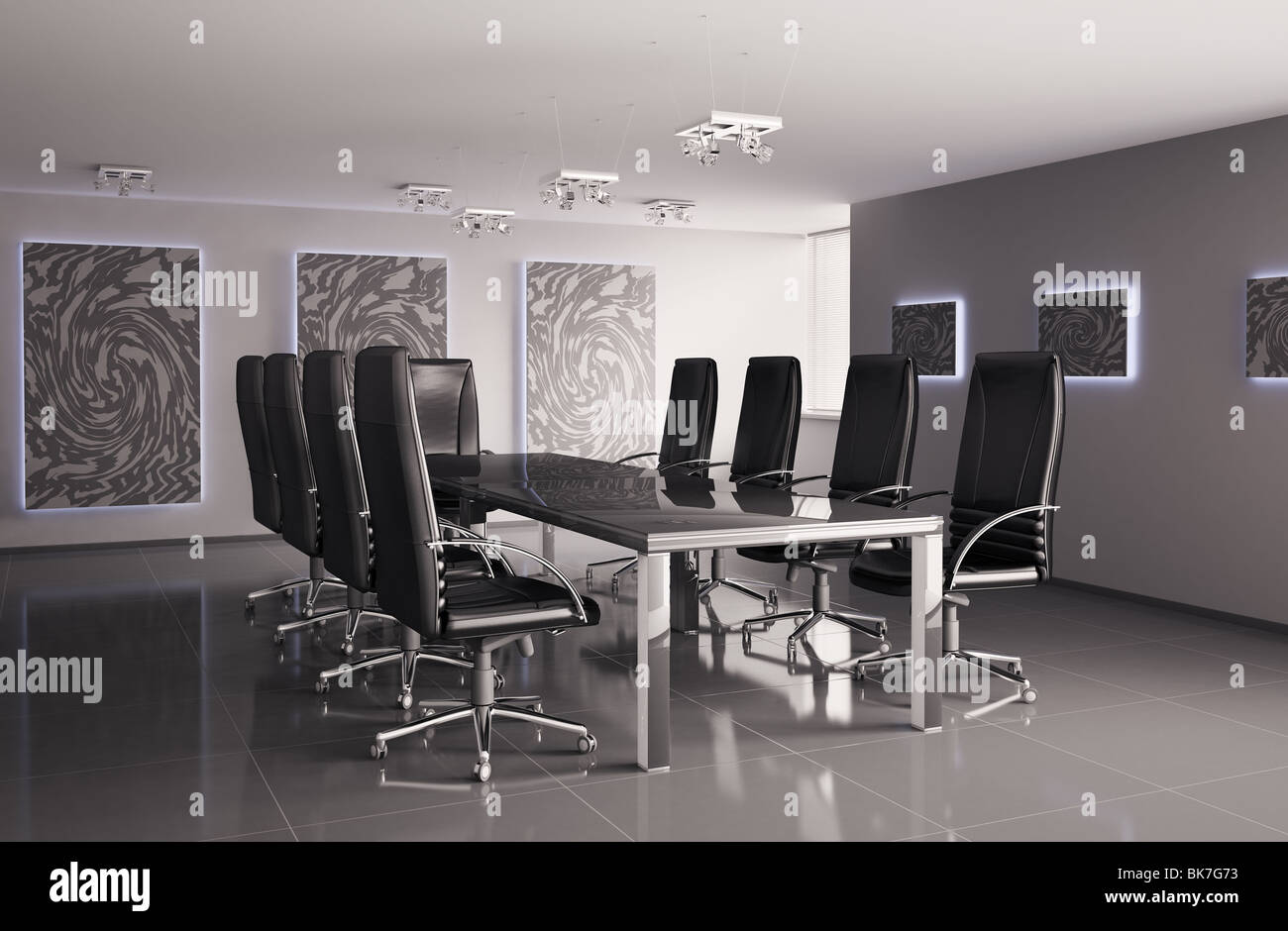 Boardroom with black chairs interior 3d render Stock Photo - Alamy