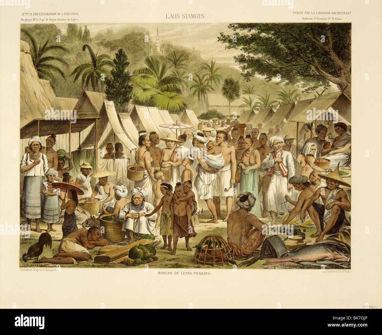 The market of Luang Prabang from Exploration de L'Indo-Chine by Delaporte, Laos, Indochina, Southeast Asia, Asia Stock Photo