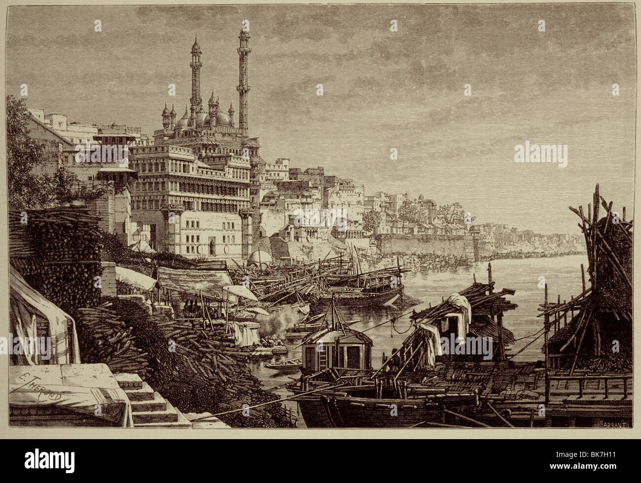 A 19th century engraving of Varanasi (Benares), Uttar Pradesh, India, Asia Stock Photo