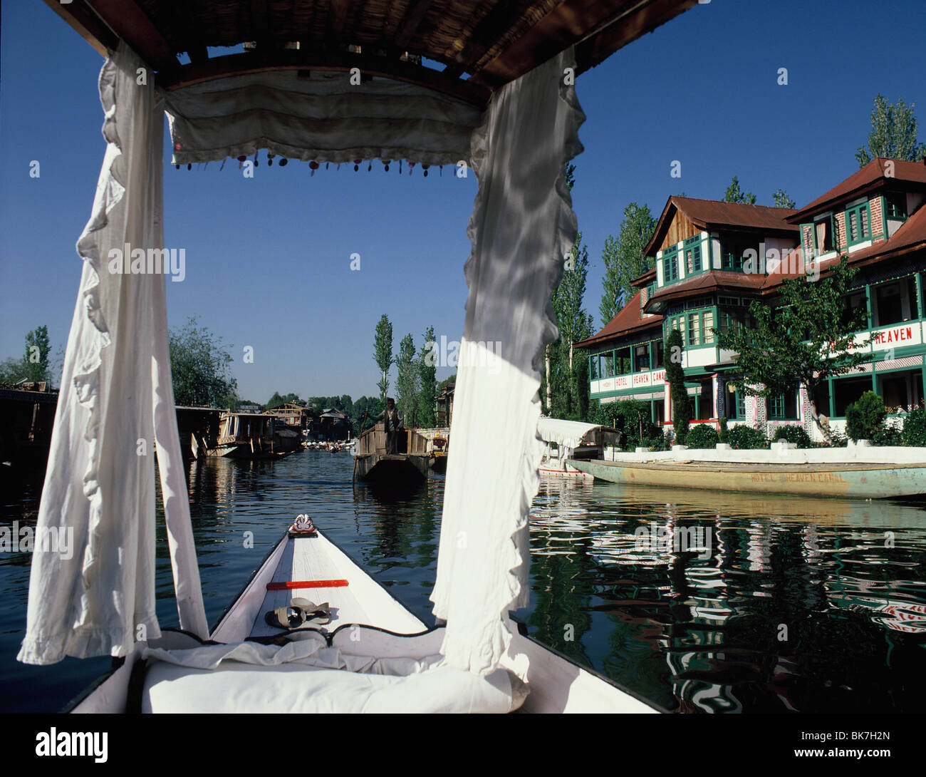 Shikara on the waterways of Srinagar, Kashmir, India, Asia Stock Photo