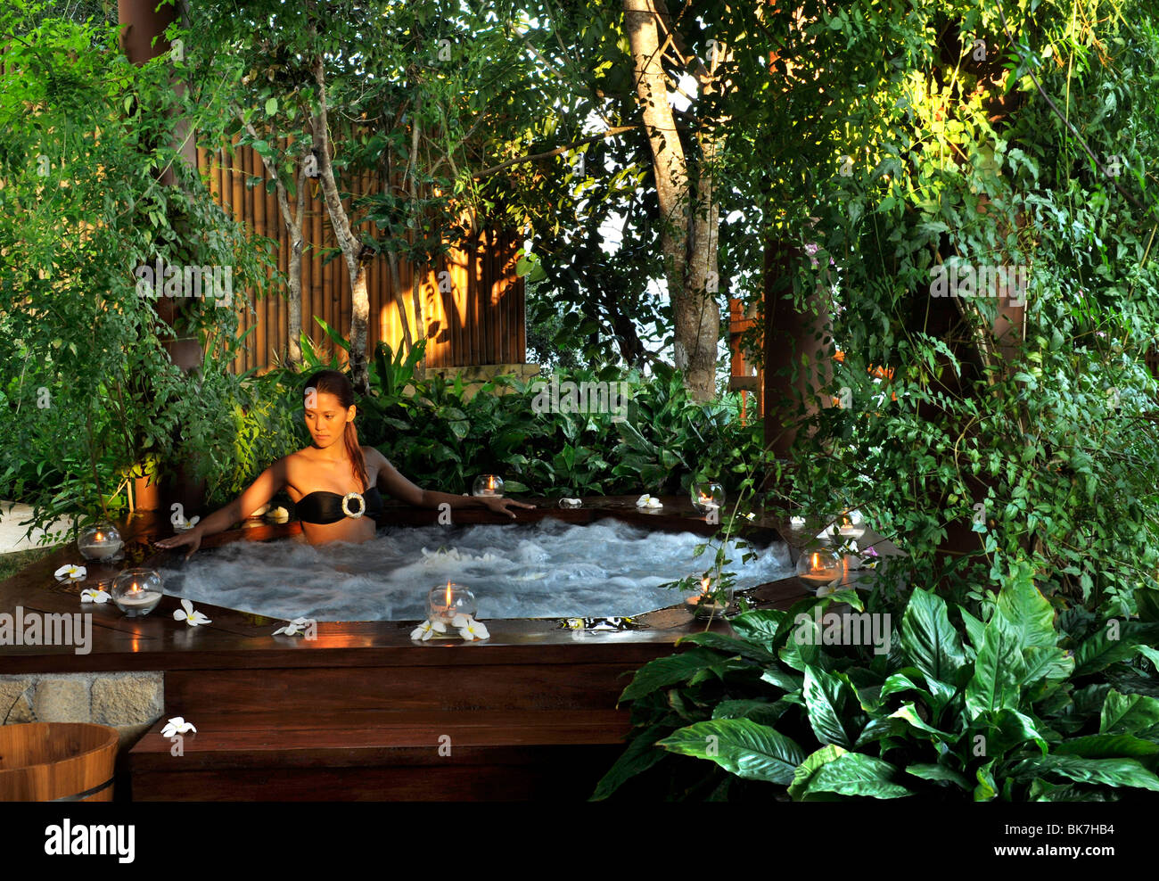 Girl in the Jacuzzi, Escaya resort and Spa, Bohol, Philippines, Southeast Asia, Asia Stock Photo