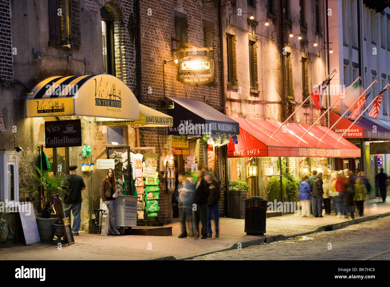 River Street Pedestrian walk, Savannah, Georgia Stock Photo
