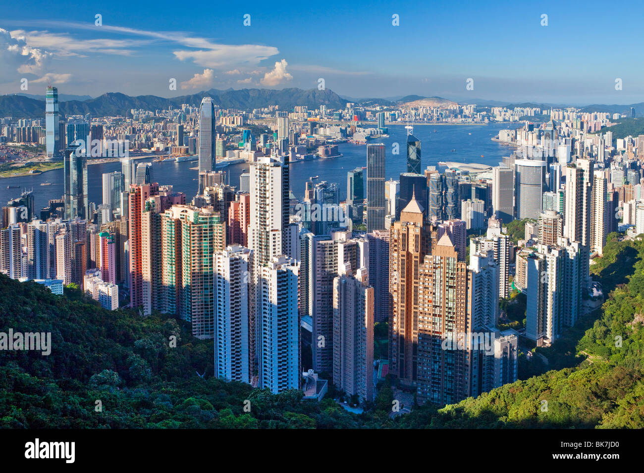 City skyline and Victoria Harbour viewed from Victoria Peak, Hong Kong, China, Asia Stock Photo