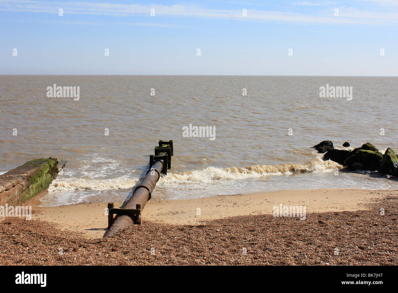 sewer outfall into north sea at Felixstowe Suffolk, England Stock Photo ...