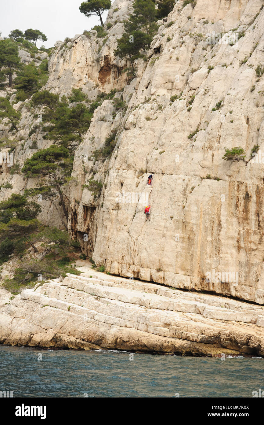 France Cote d'Azur Provence Cassis Les Calanques climbers climbing the