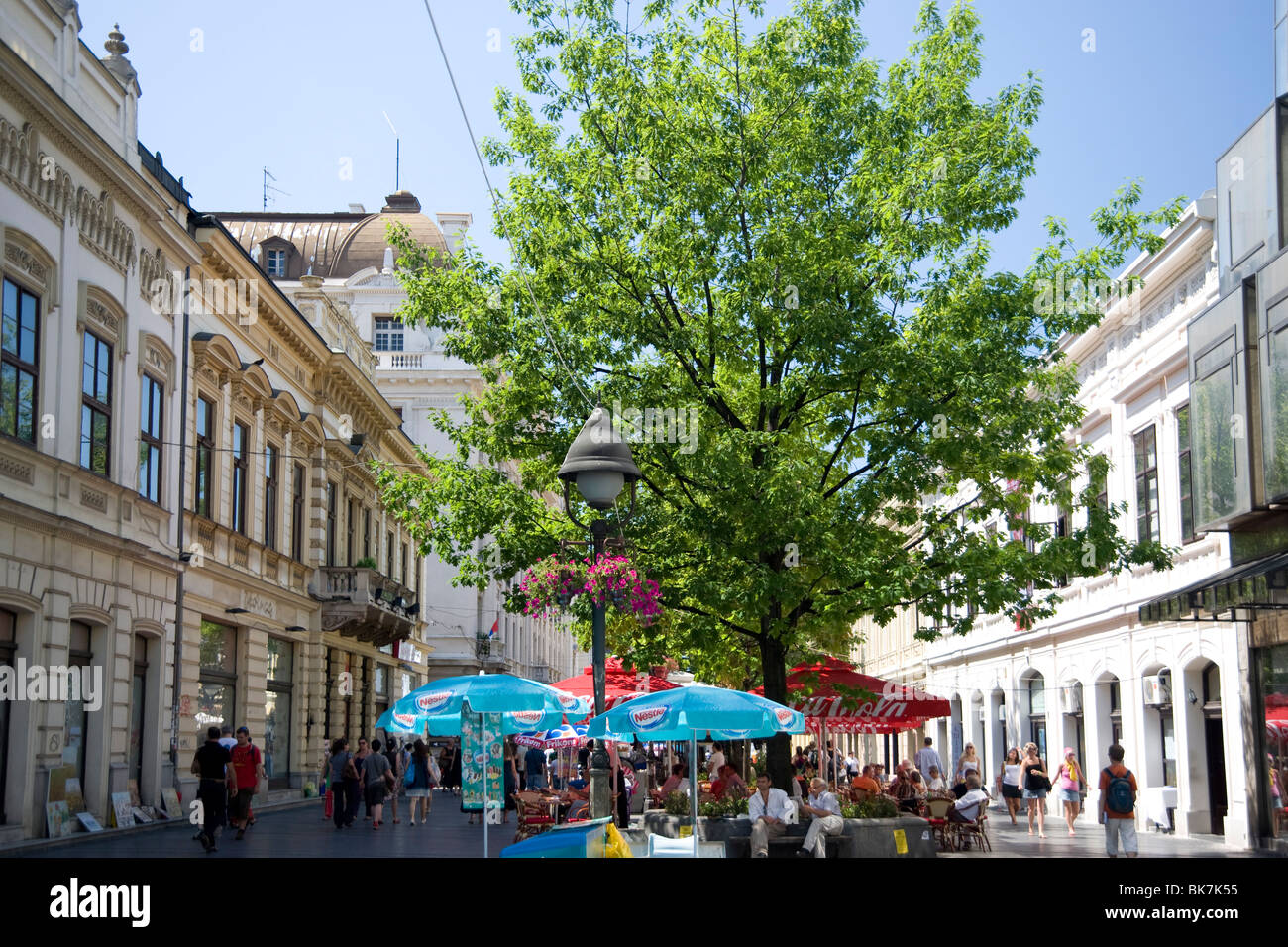 Restored buildings and cafes in Knez-Mihailova, a pedestrian area in the old town, Belgrade, Serbia, Europe Stock Photo