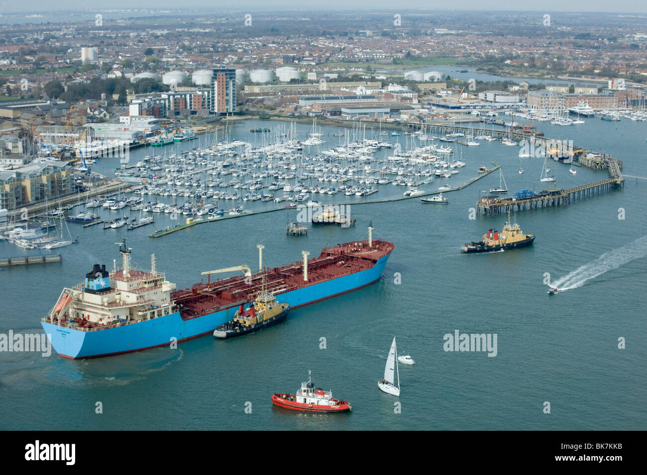 Maersk Rapier tanker ship docking in Gosport, Portsmouth harbour, UK Stock Photo