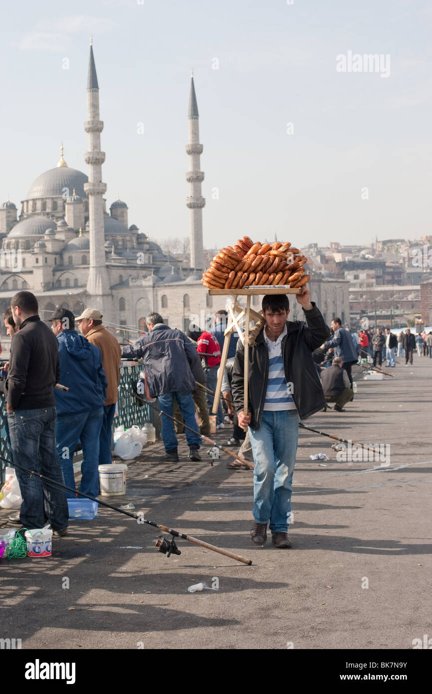 Group portrait of several young guys and one elderly man near stall with  turkish bagel at Taksim in Beyoglu, Istanbul Stock Photo - Alamy