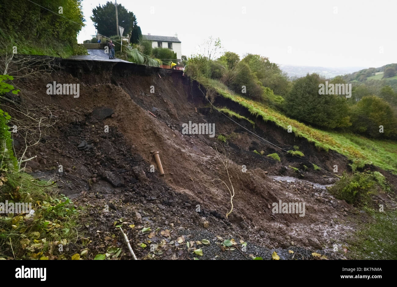 B road at Clydach near Abergavenny collapsed after heavy rain storms