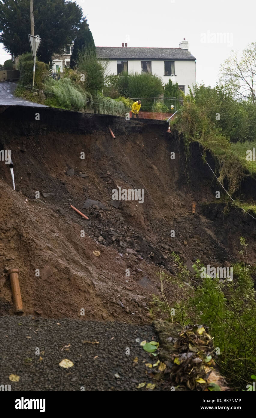 B road at Clydach near Abergavenny collapsed after heavy rain storms