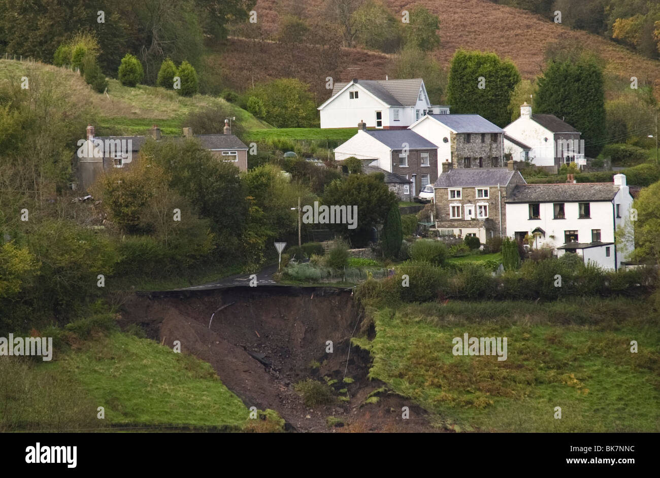 B road at Clydach near Abergavenny collapsed after heavy rain storms