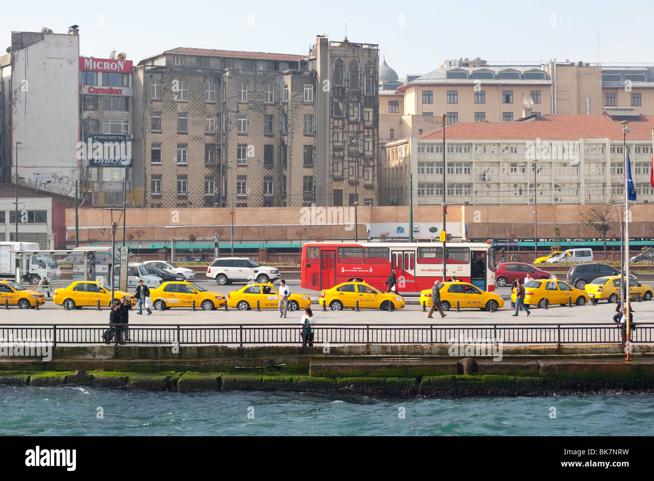 yellow taxis in traffic, Istanbul, Turkey Stock Photo
