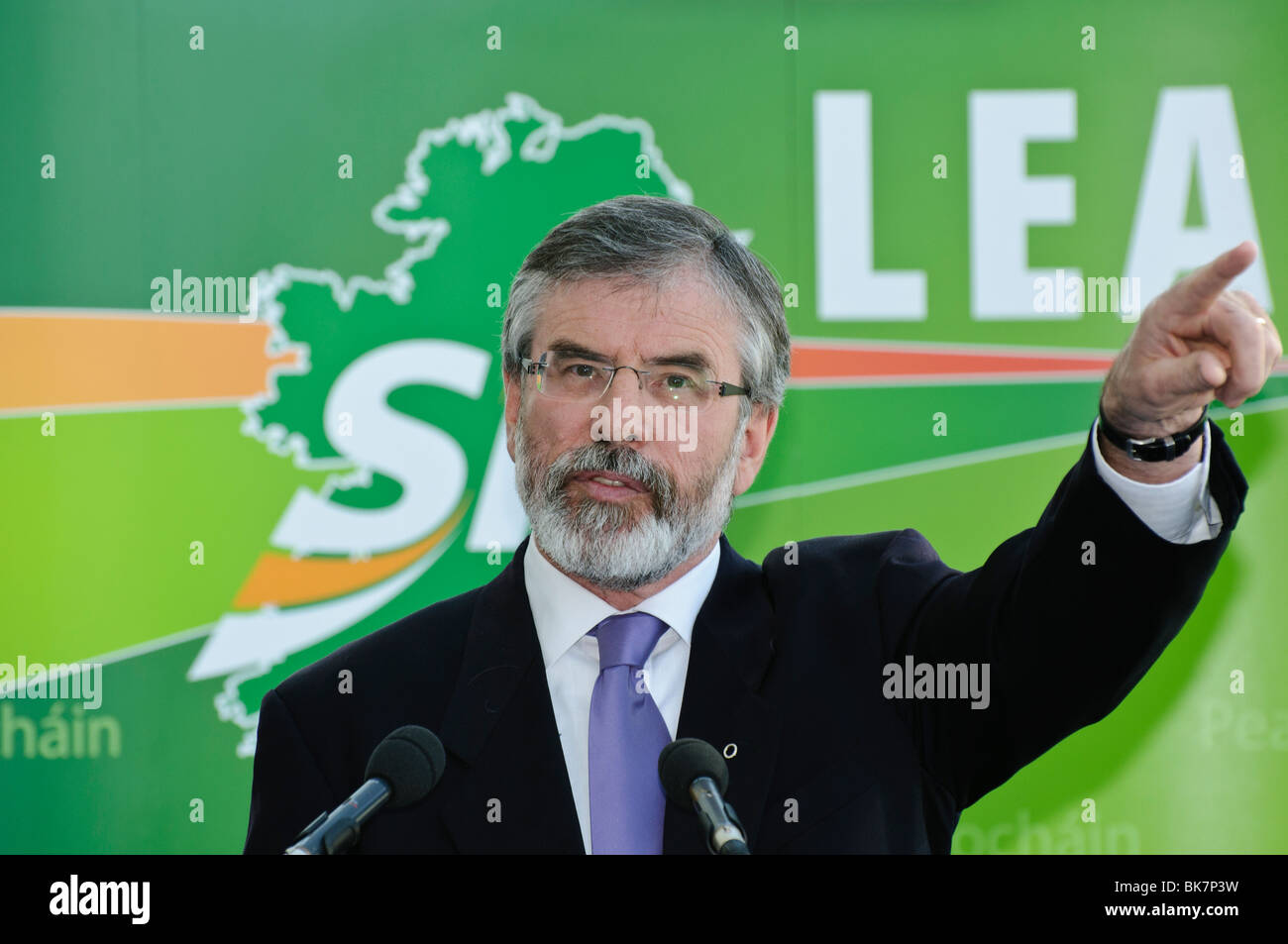 Gerry Adams, President of Sinn Fein, at the launch of the 2010 General Election manifesto Stock Photo