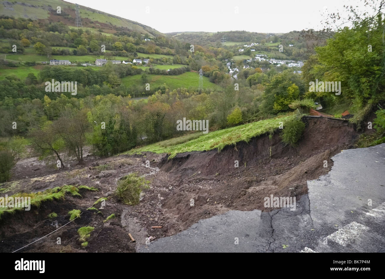 B road at Clydach near Abergavenny collapsed after heavy rain storms
