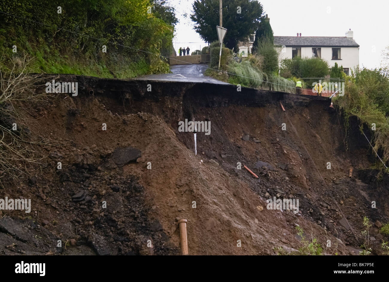 B road at Clydach near Abergavenny collapsed after heavy rain storms