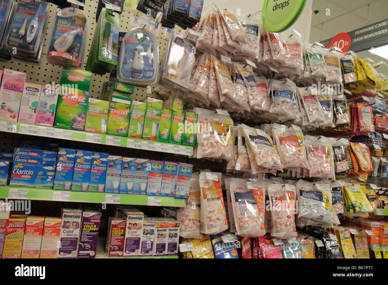 Washington DC Washingto,D.C.,7th Street NW,CVS Pharmacy,drug store,chain,competing product products display sale,package,cold relief,remedy,cough drop Stock Photo