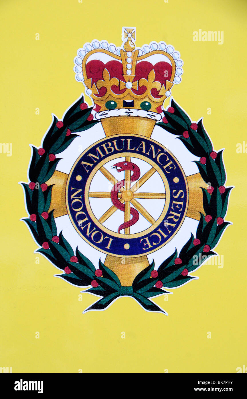 London Ambulance Service sign on side of ambulance England Britain UK Stock Photo