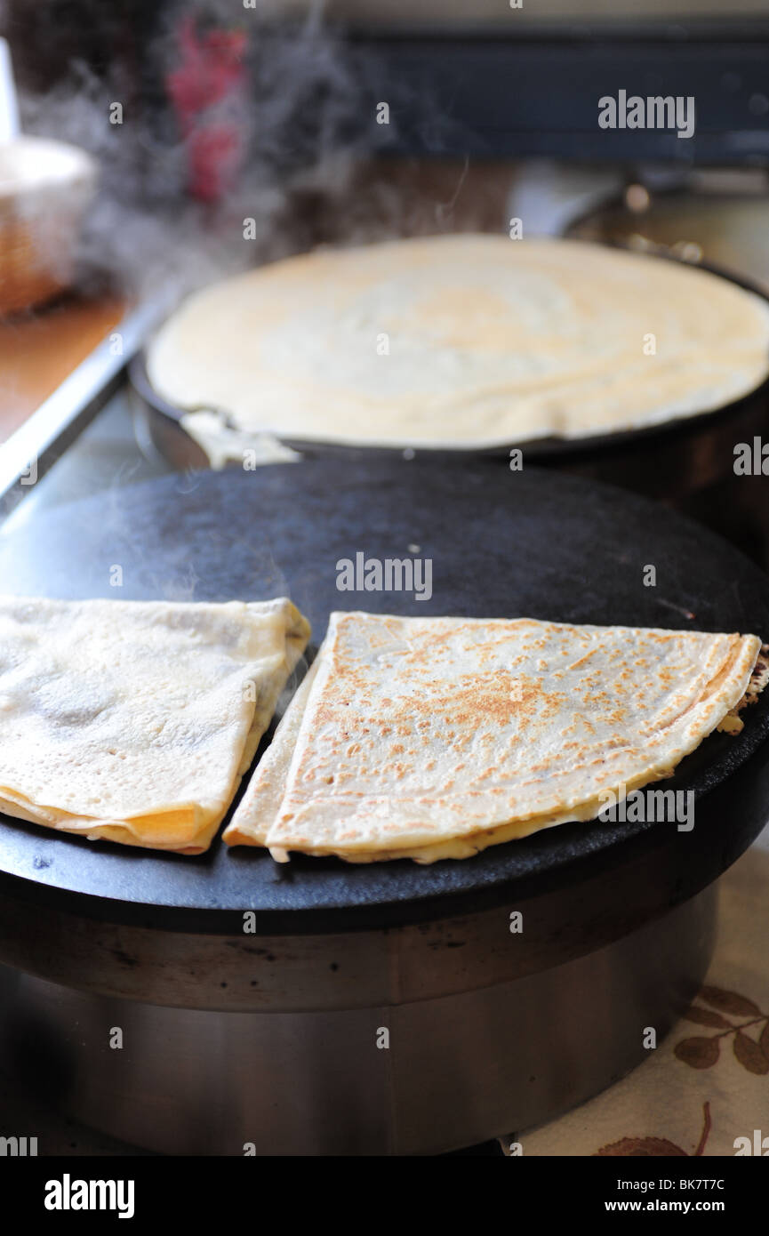 France Paris Montmartre crepe making at creperie nutella hot food