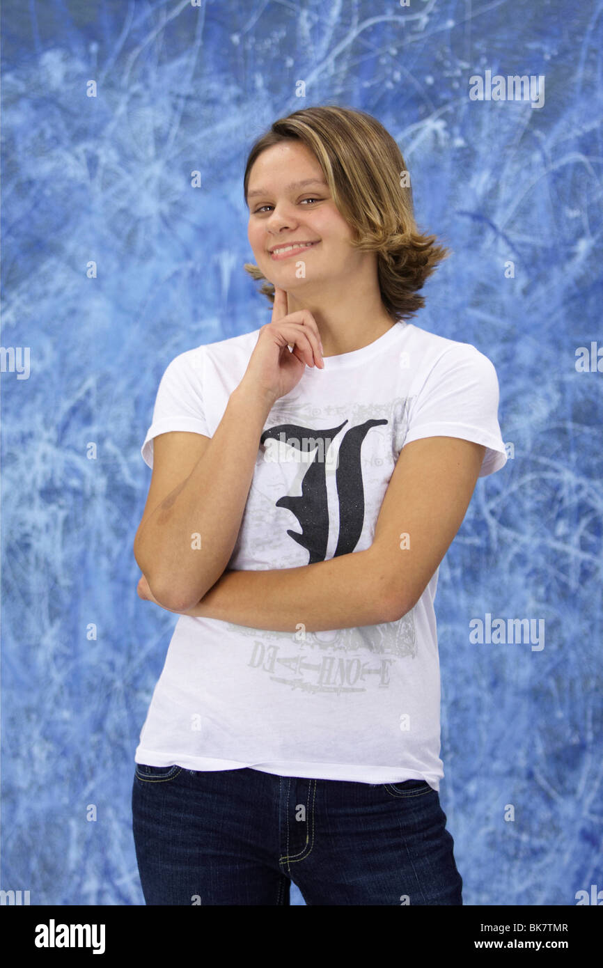 A Young Thin 17 Year Old Caucasian Girl With Short Brown Hair