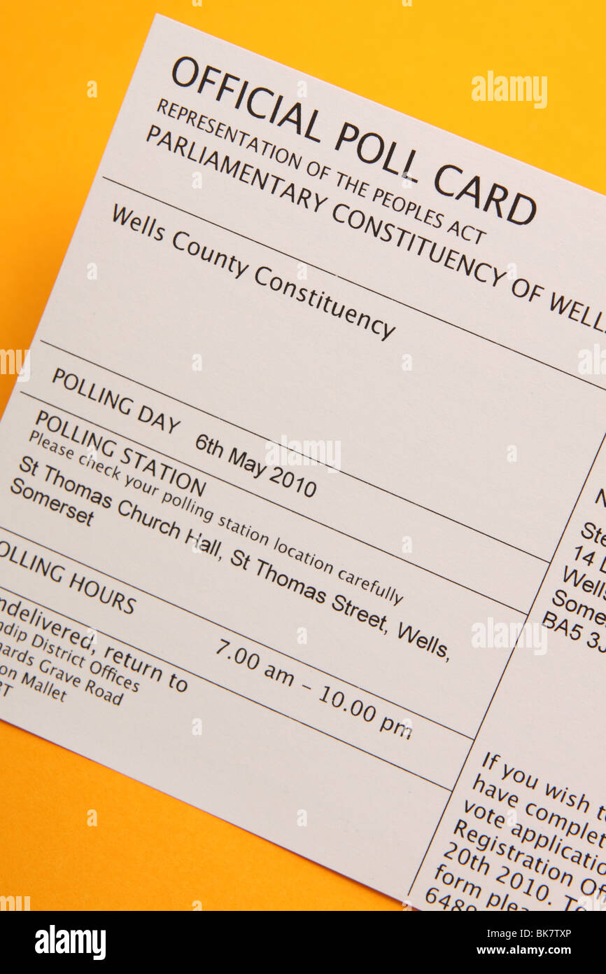 UK General Election 2010 official poll voting card for parliamentary constituency Stock Photo