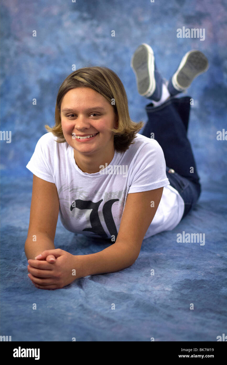 A Young Thin 17 Year Old Caucasian Girl With Short Brown Hair