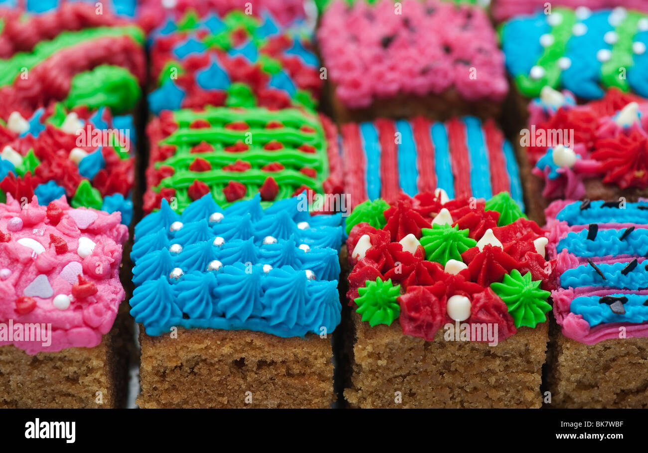 Homemade square individual iced cakes in a grid pattern Stock Photo Alamy