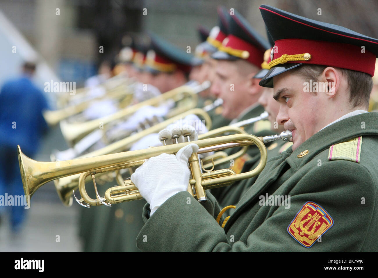 Military musicians plays Stock Photo