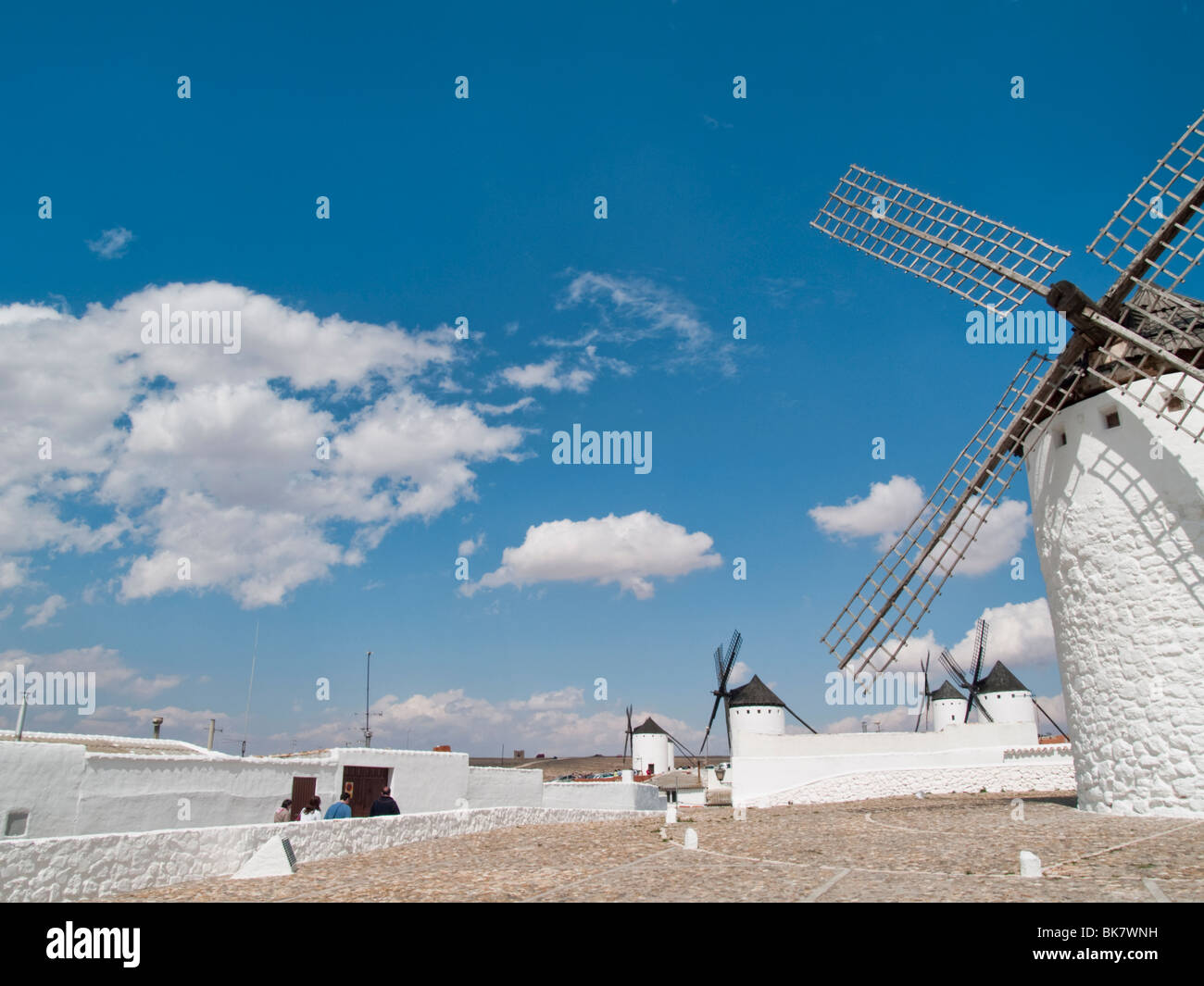 Windmills at Quixote's land (Campo de Criptana, Ciudad Real, Spain) Stock Photo