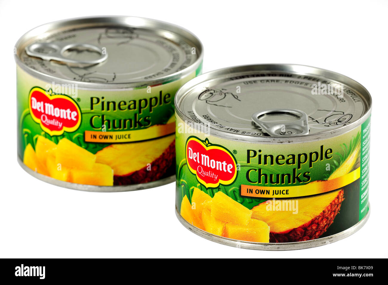 Two small tins of Del Monte Pineapple chunks in own juice Stock Photo