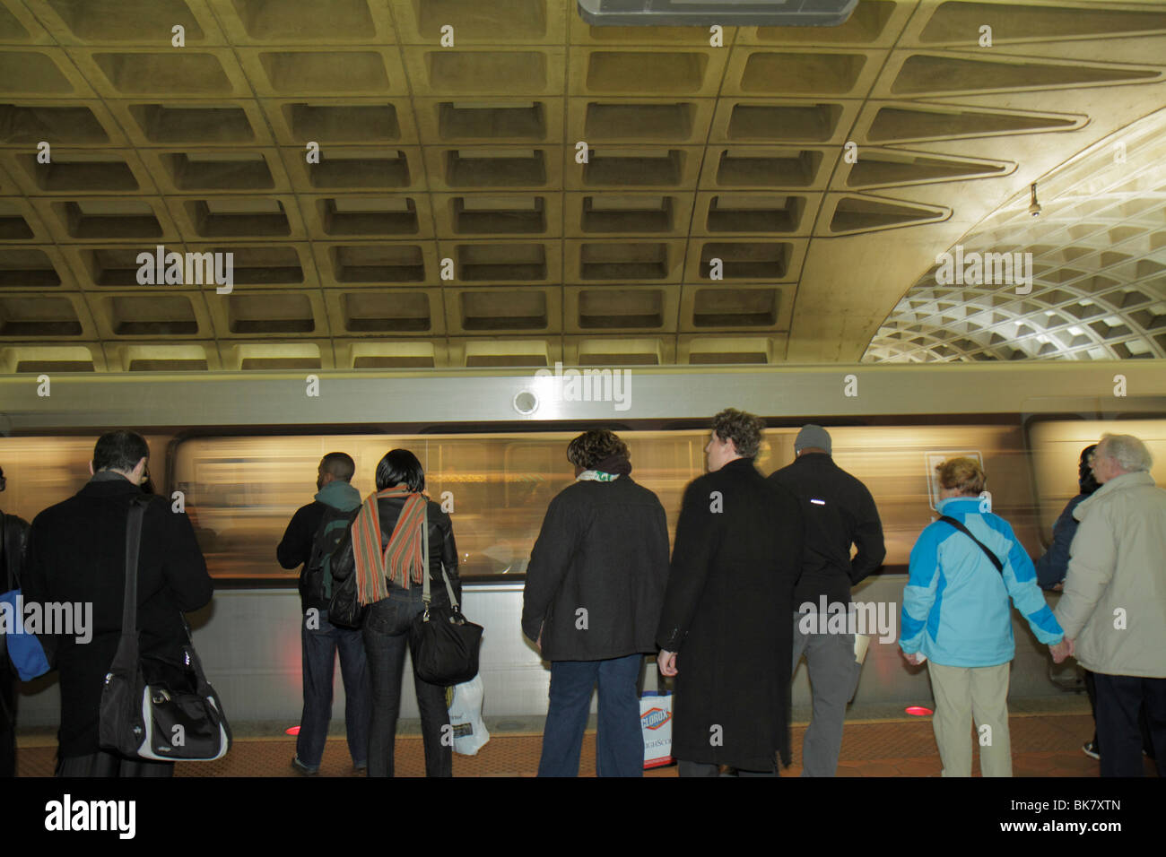 Washington DC Washingto,D.C.,Metro Center,Metrorail Station system,public transportation,train,platform,Black Blacks African Africans ethnic minority, Stock Photo