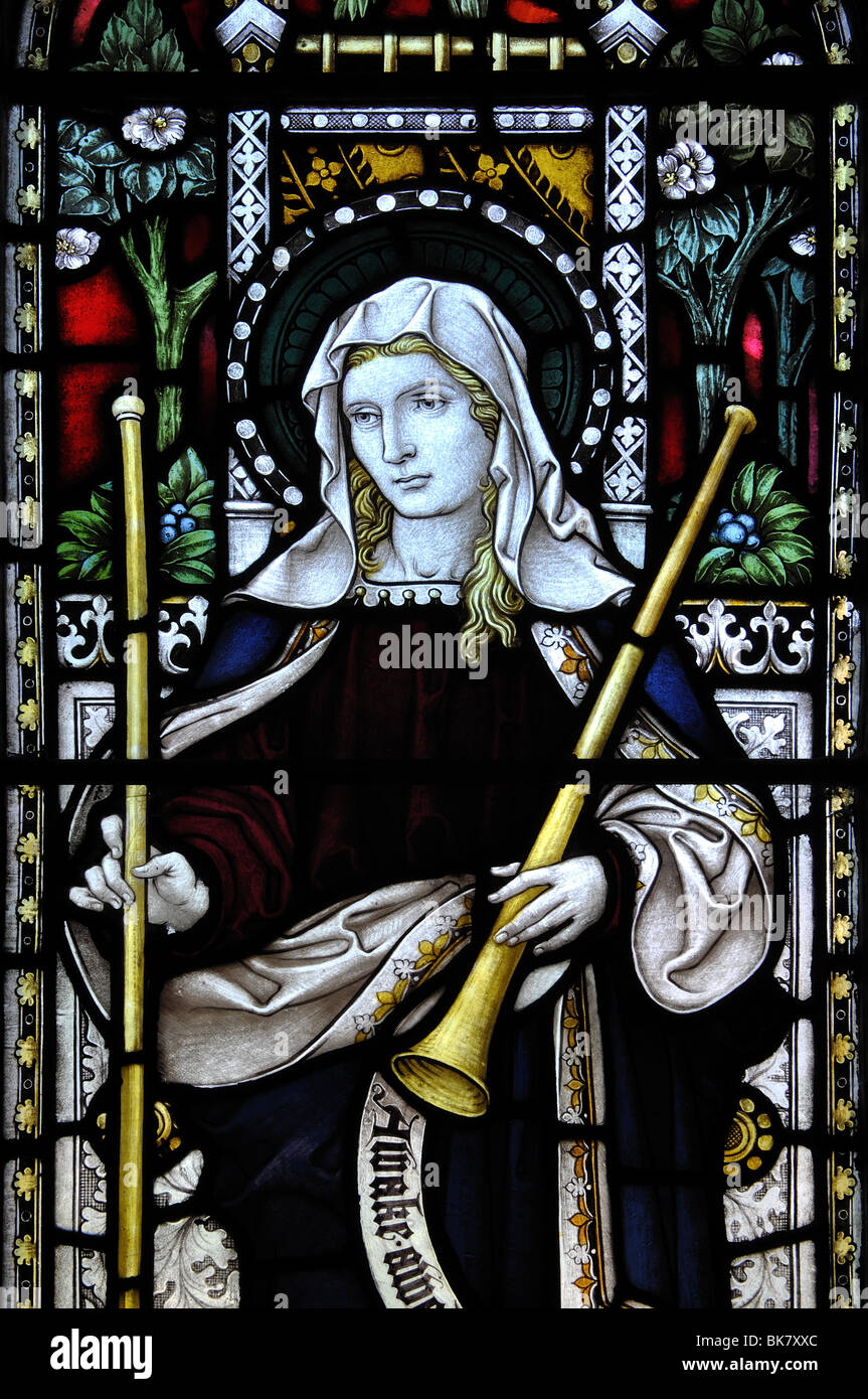 Deborah stained glass, St. Peter and St Paul Church, Wing, Rutland, England, UK Stock Photo