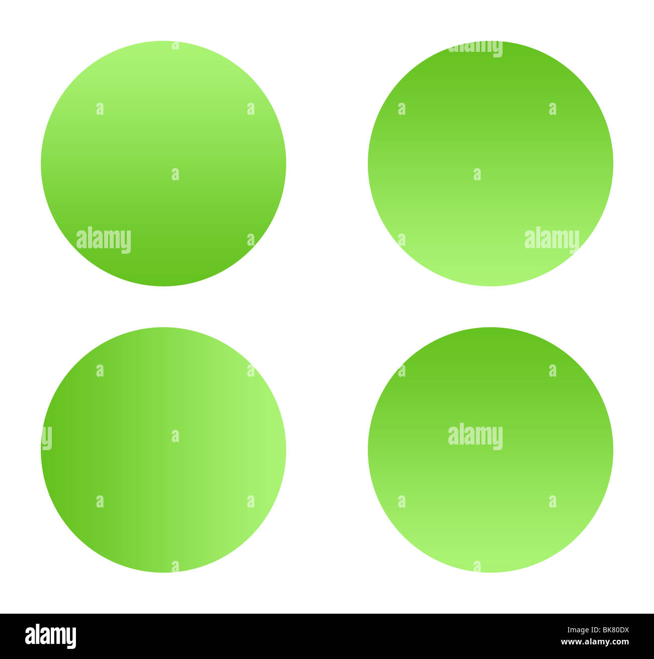 Green gradient buttons with copy space, isolated on white background. Stock Photo