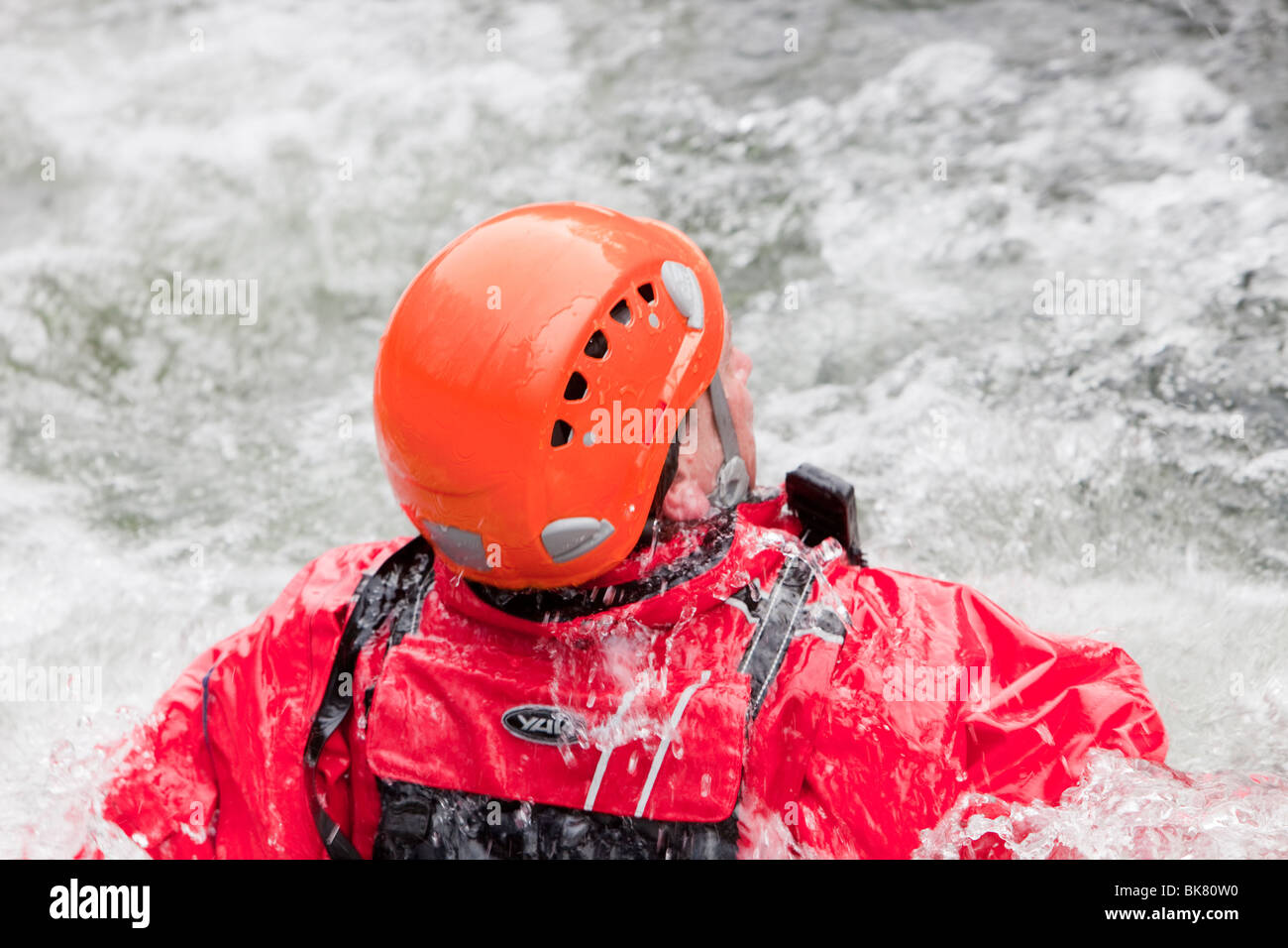 Members of the Langdale/Ambleside Mountain Rescue Team train in Swift water rescue techniques on the River Brathay Stock Photo
