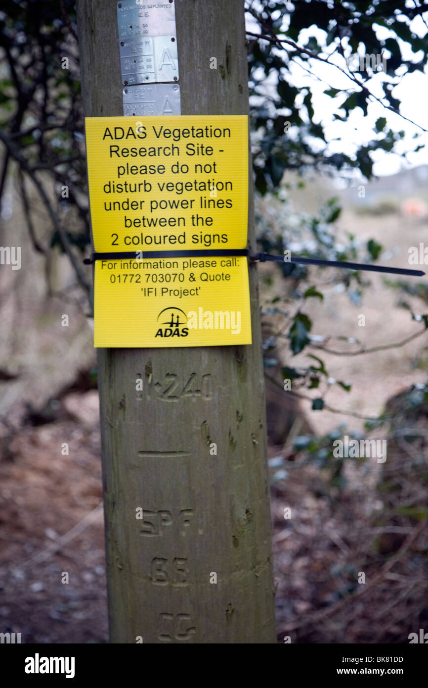 ADAS small scale scientific vegetation research site sign Stock Photo