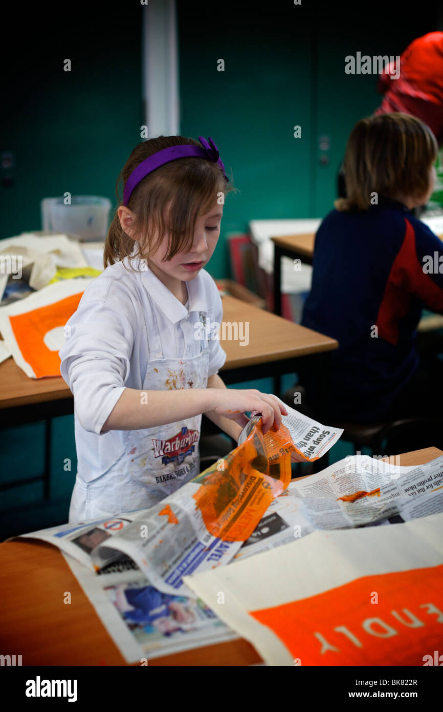 School Children being taught Screen Printing Stock Photo