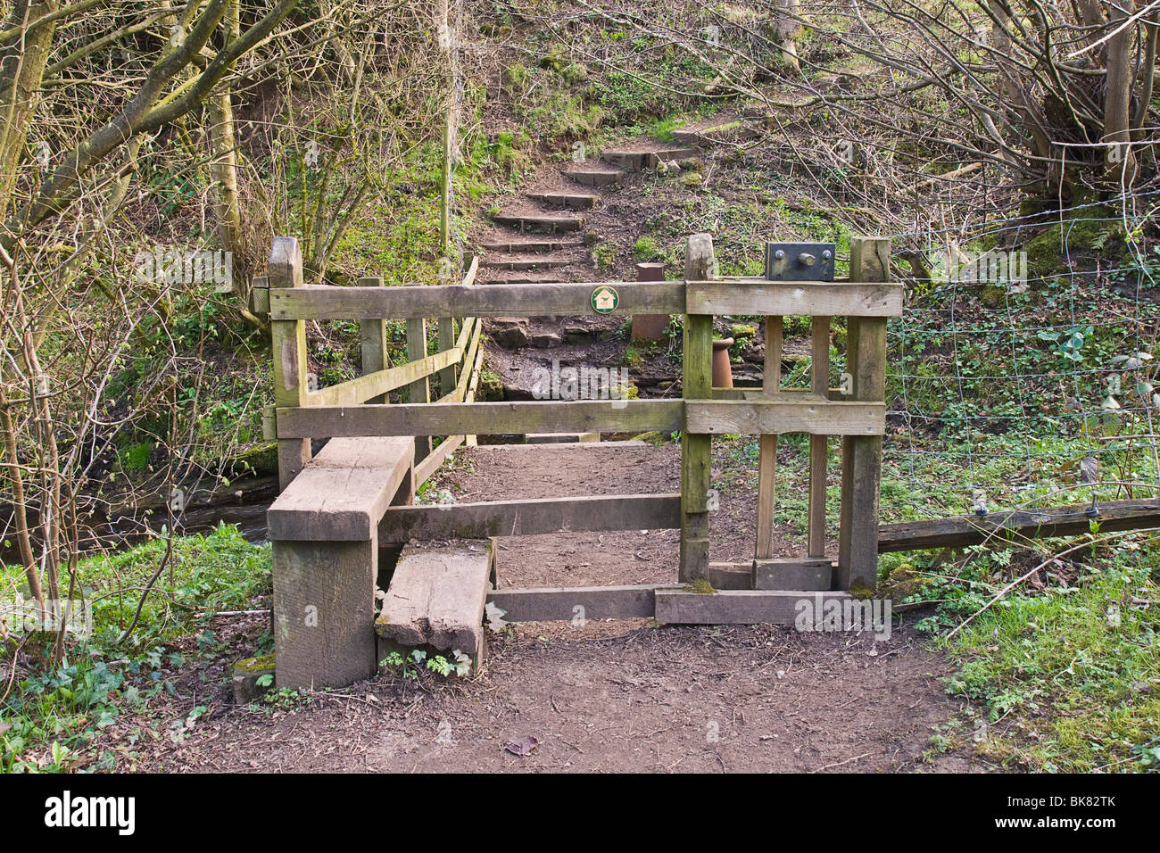Stile on the Teesdale Way long distance footpath near Egglestone in County Durham. Stock Photo