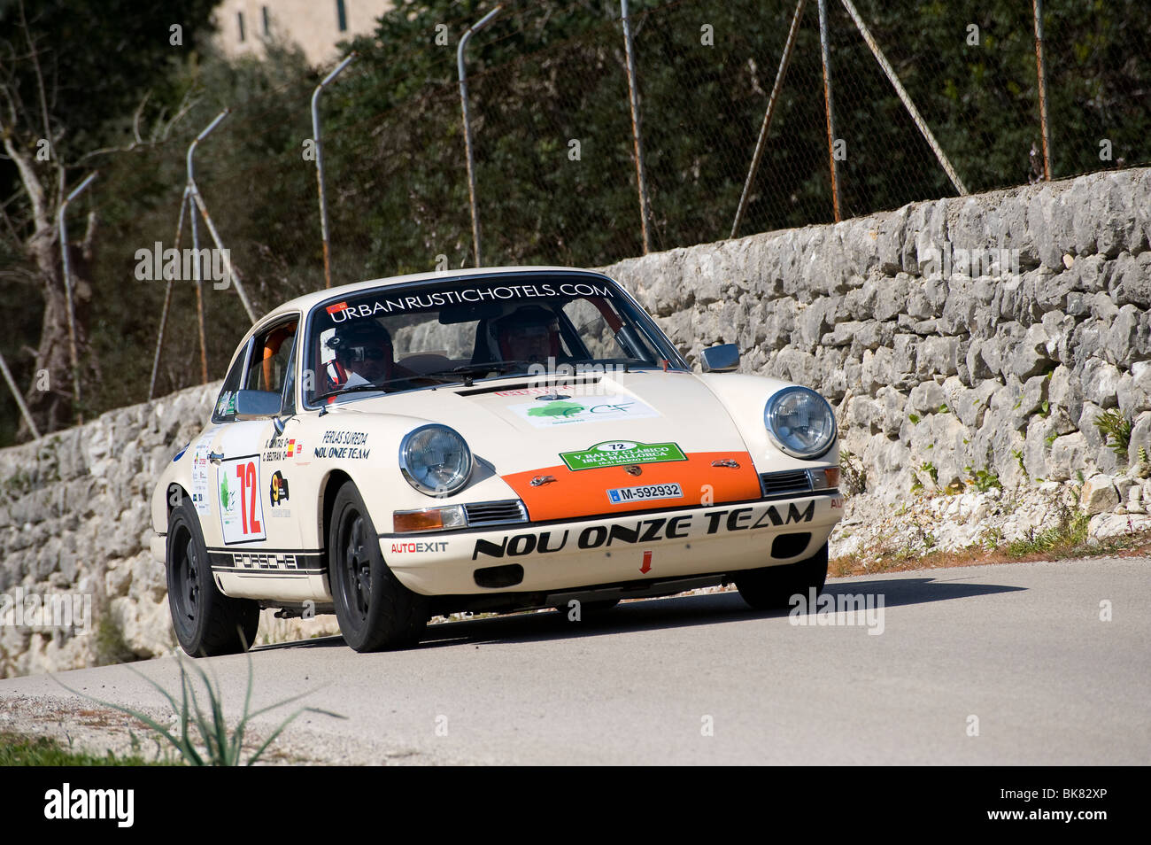 1966 Porsche 911s classic sports car taking part in a rally in Spain. Stock Photo