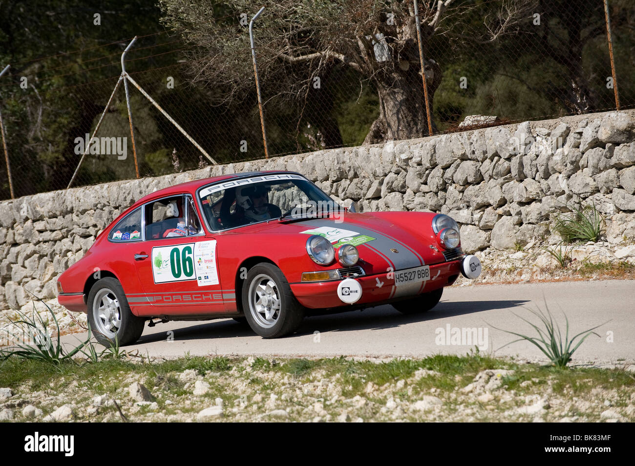 1968 Porsche 911s classic sports car taking part in a rally in Spain. Stock Photo