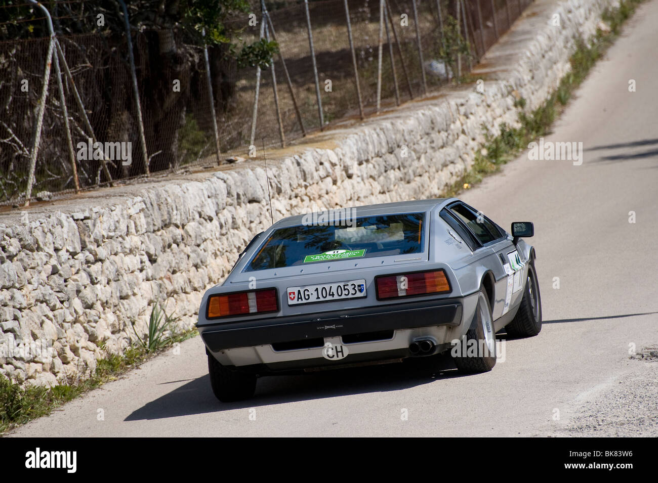 1973 Lotus Esprit classic sports car taking part in a rally in Spain. Stock Photo